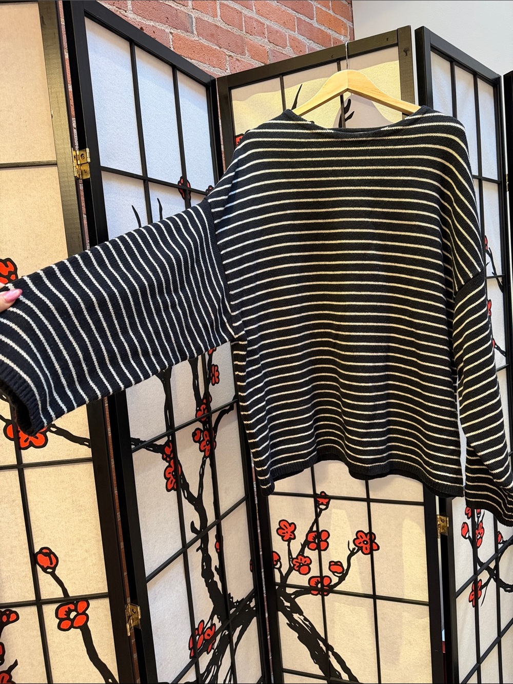 All Saints Black and White Striped Crewneck Sweater - Picture 3 of 3
